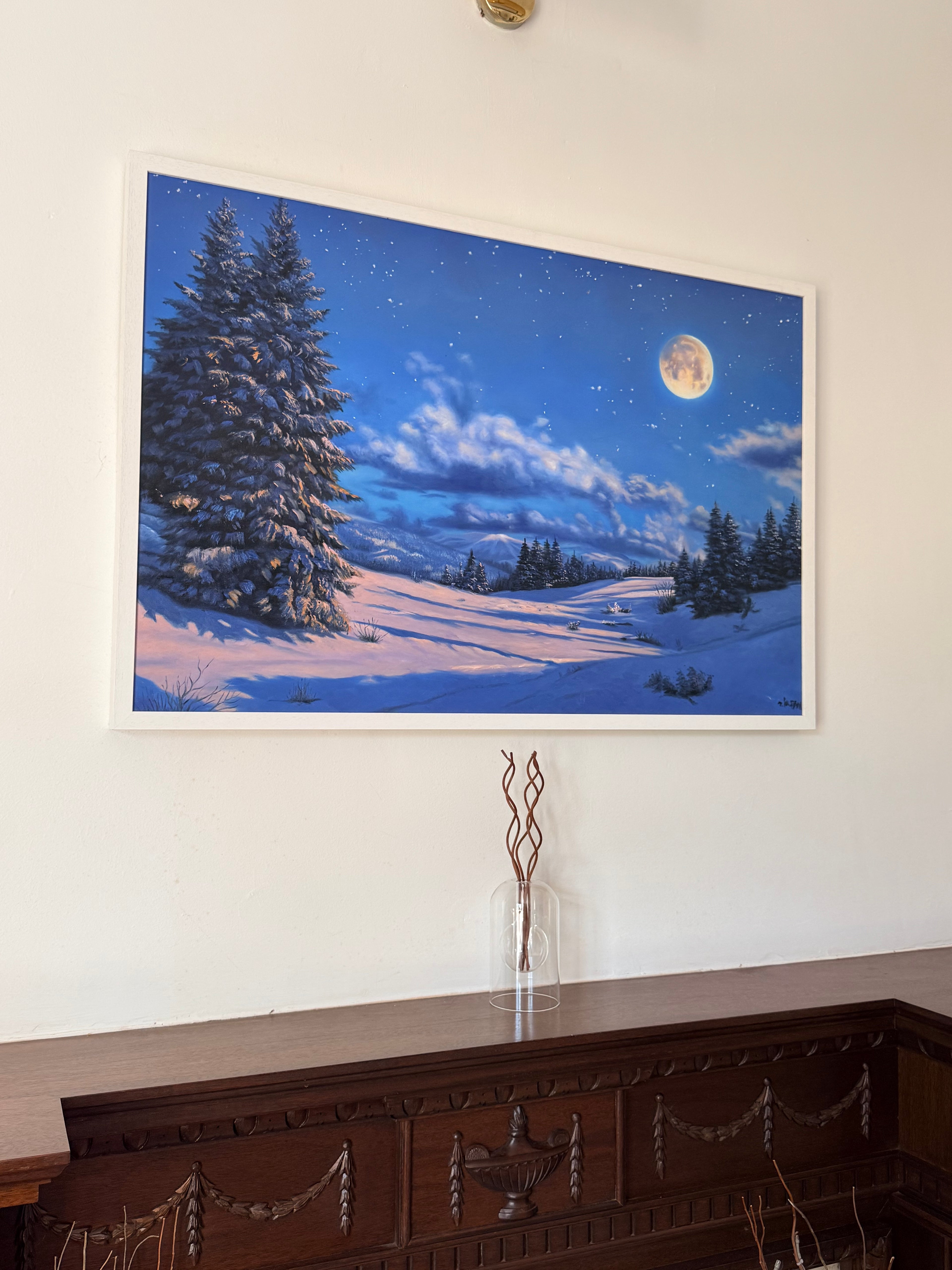 Original Oil Painting– Winter Night Forest