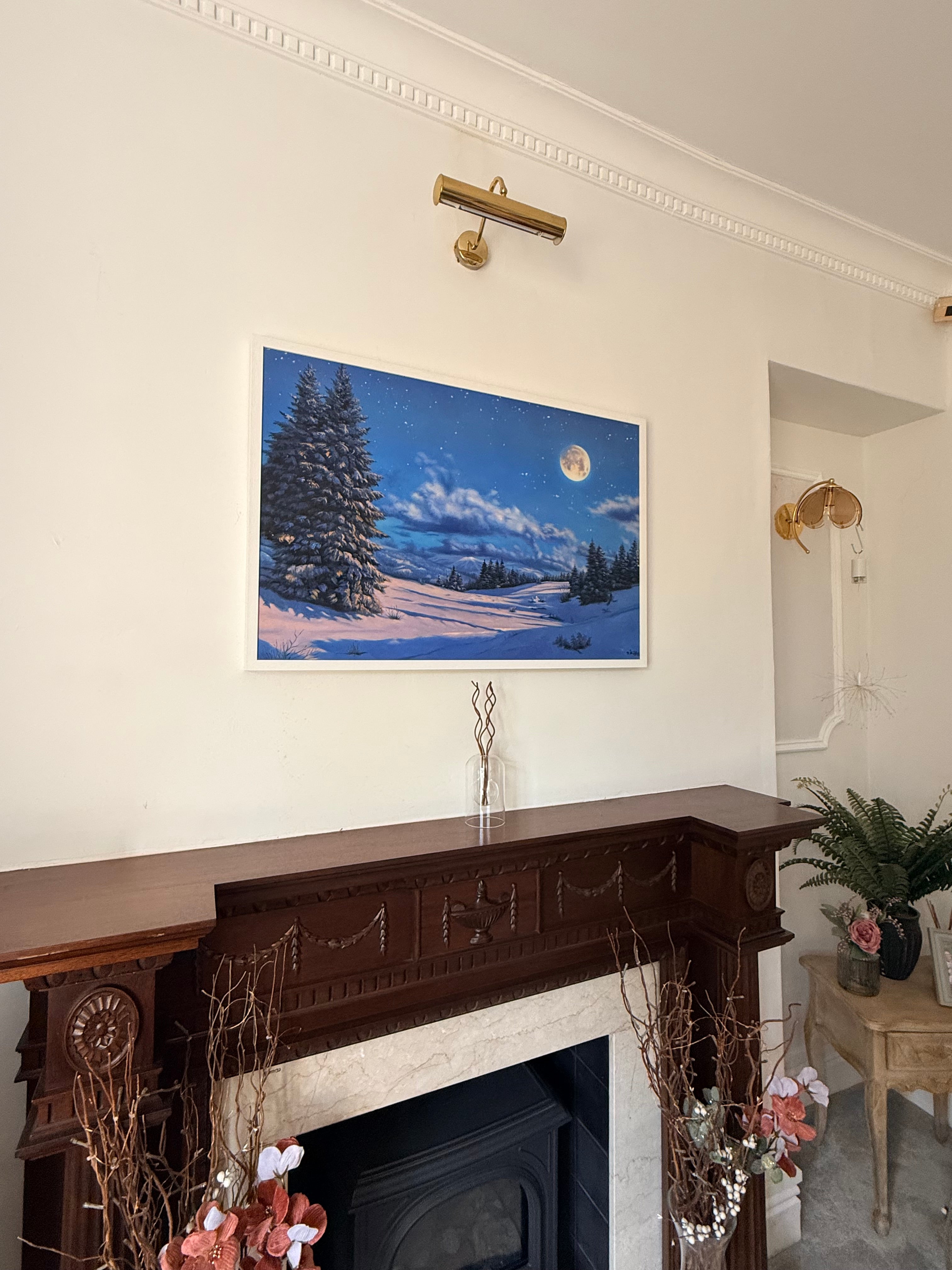 Original Oil Painting– Winter Night Forest