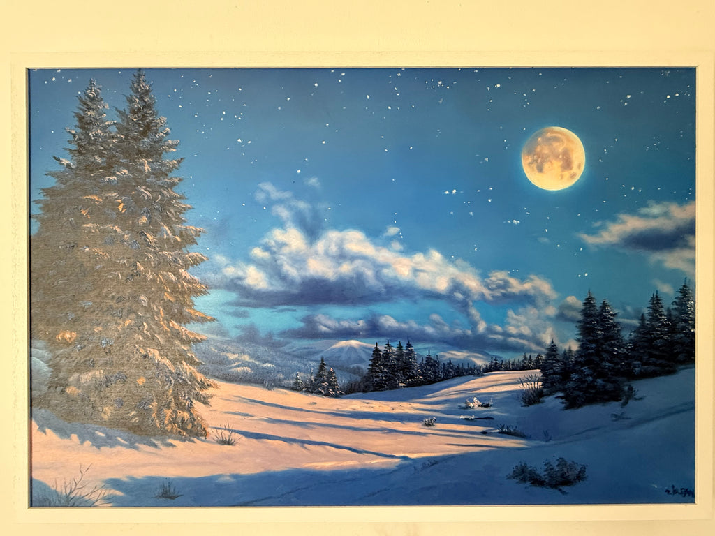 Original Oil Painting– Winter Night Forest