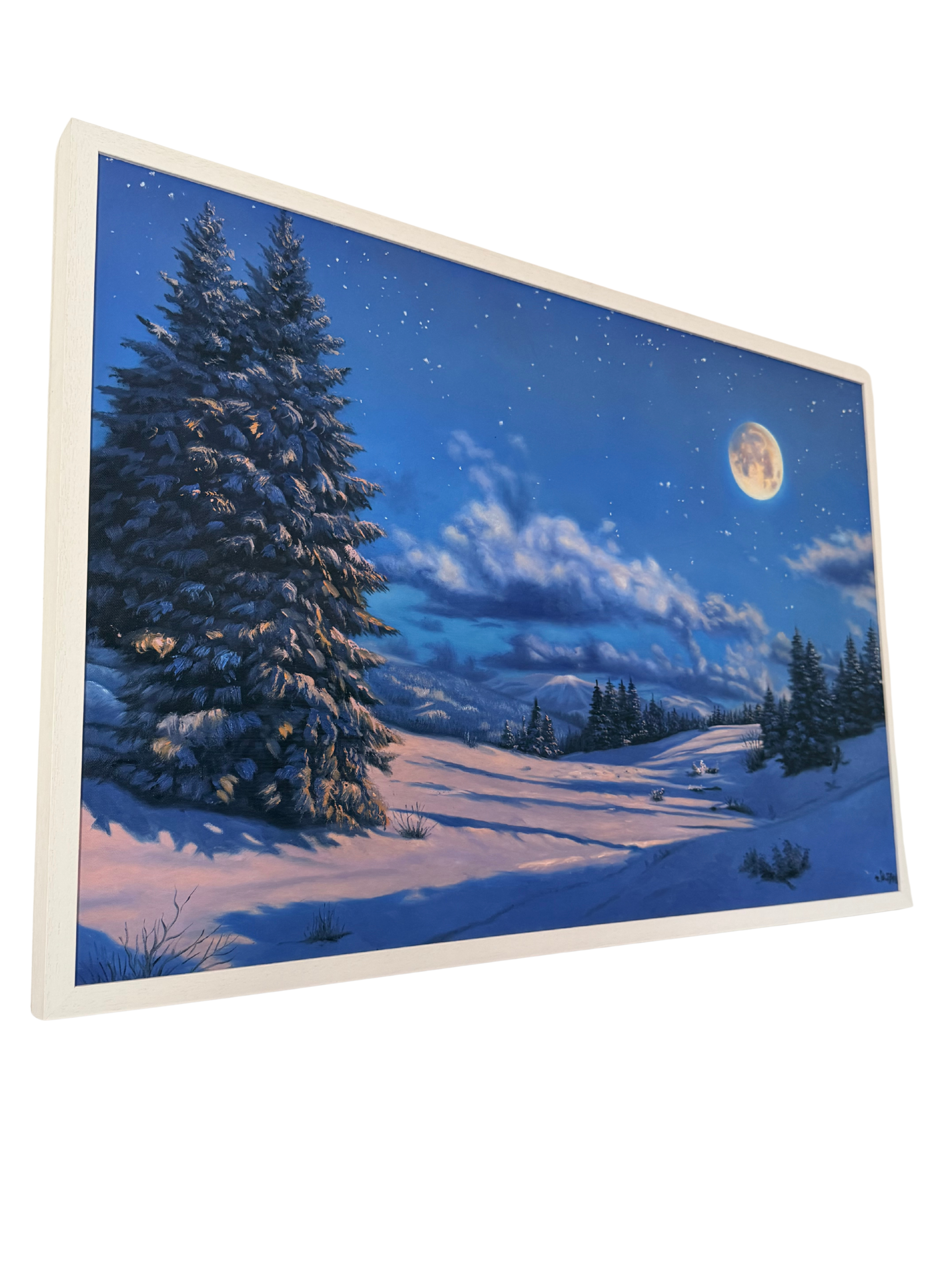 Original Oil Painting– Winter Night Forest
