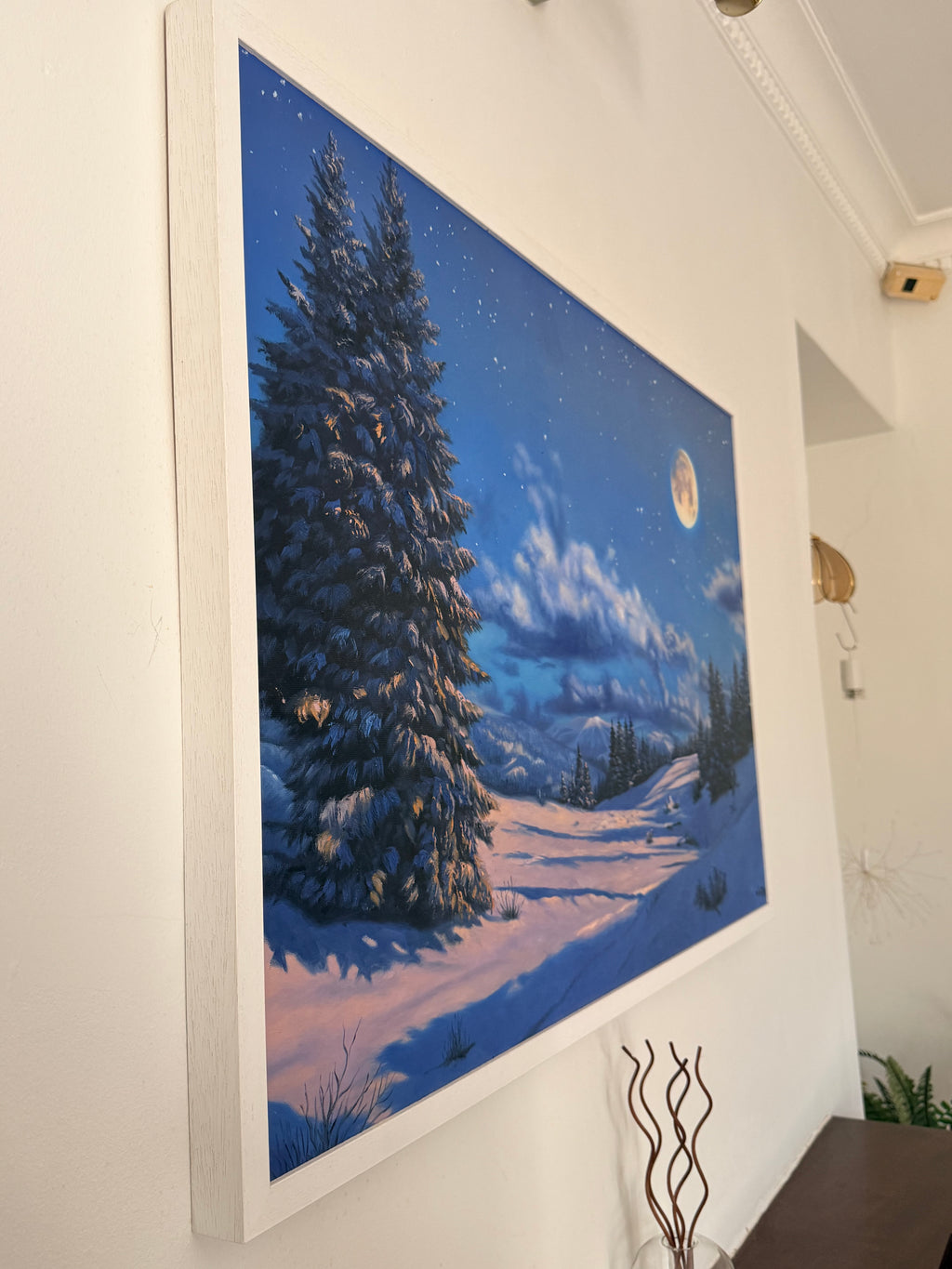 Original Oil Painting– Winter Night Forest