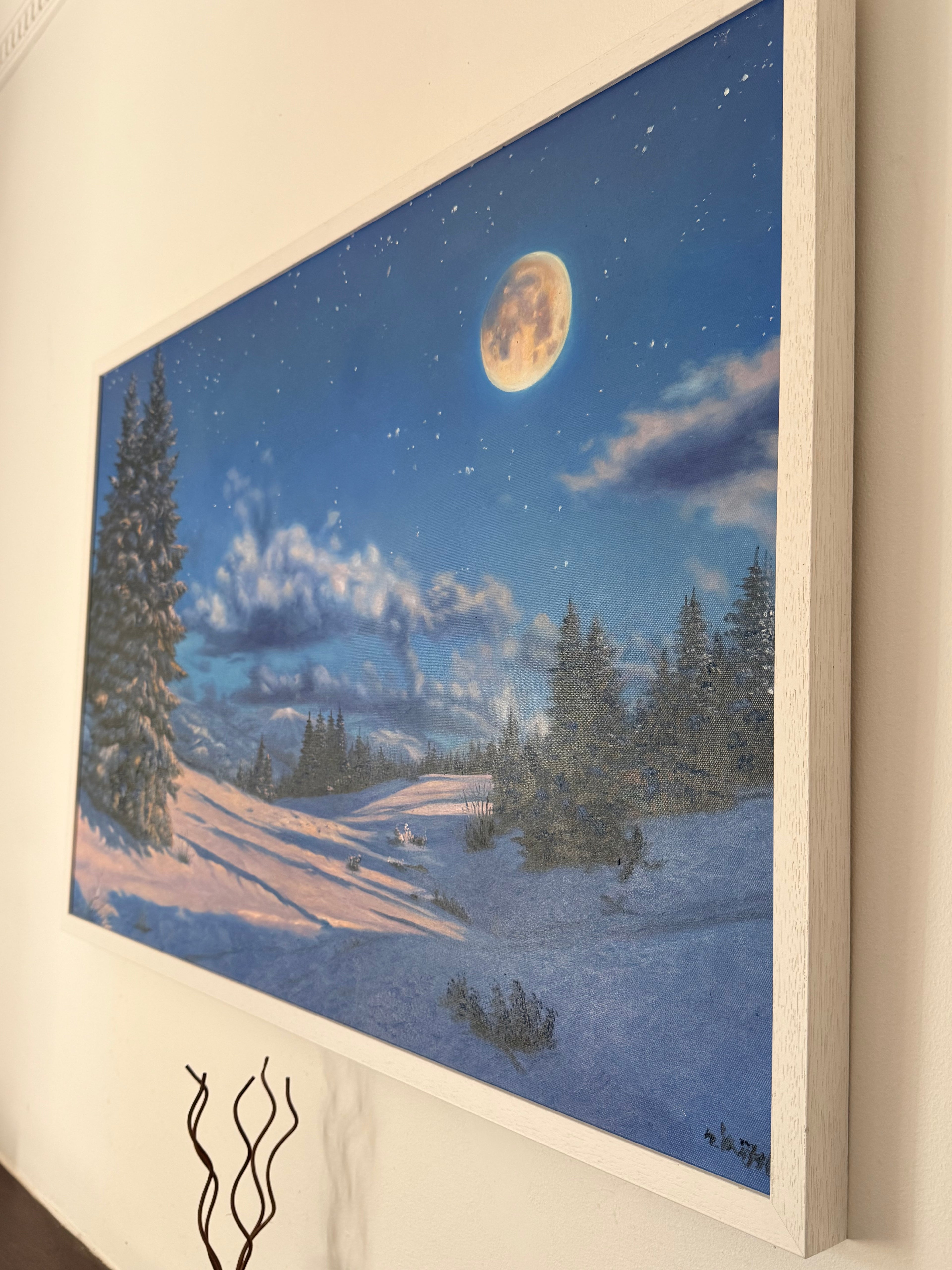 Original Oil Painting– Winter Night Forest