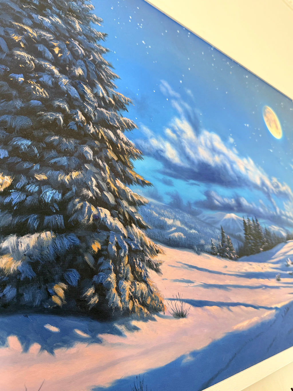 Original Oil Painting– Winter Night Forest