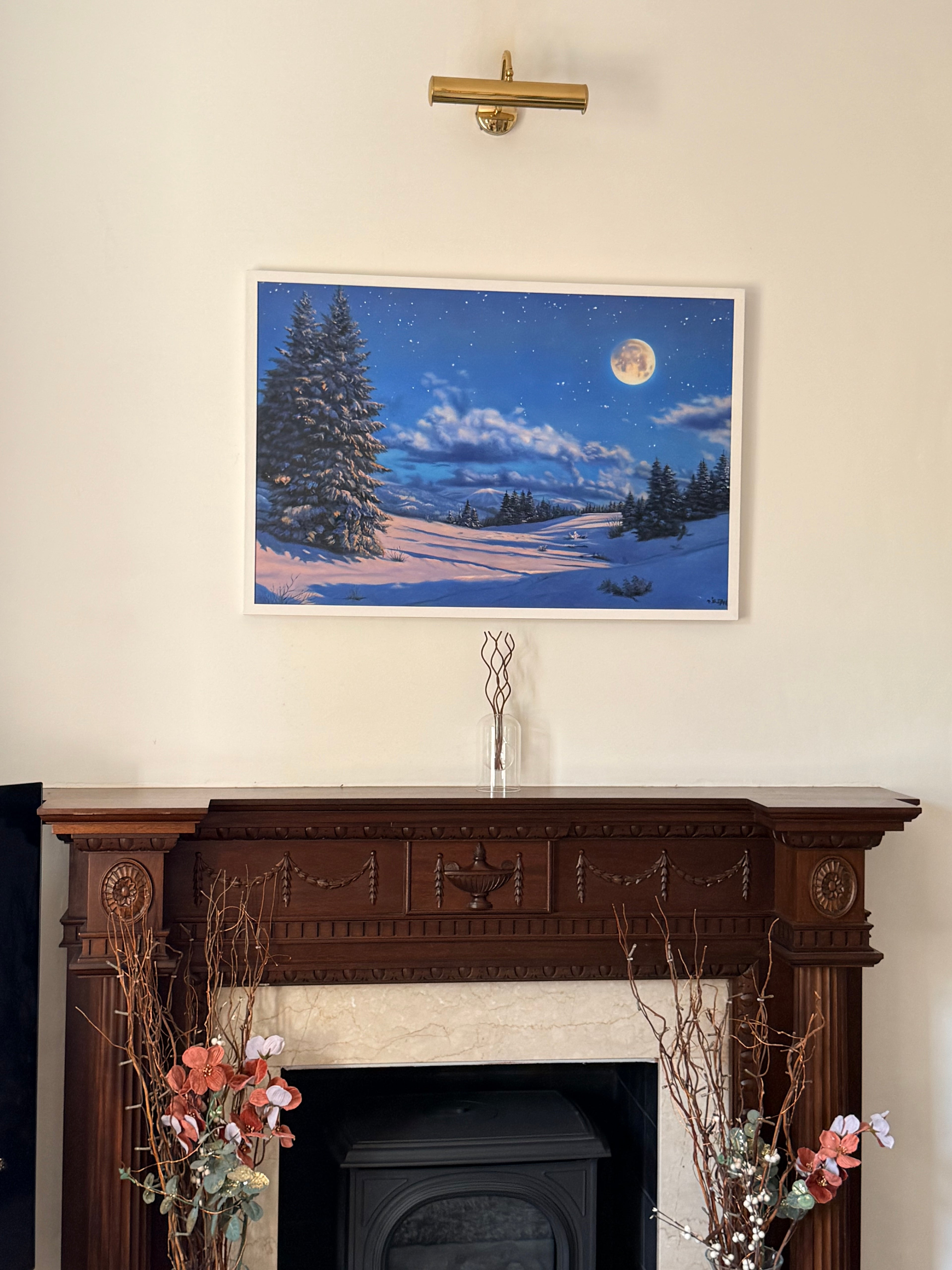 Original Oil Painting– Winter Night Forest
