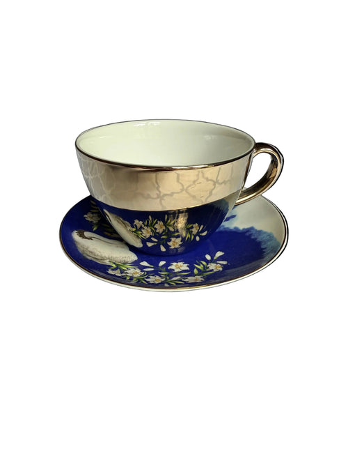 KulturGut Germany Neuschwanstein Castle Swan Porcelain Teacup & Saucer Set Bavarian