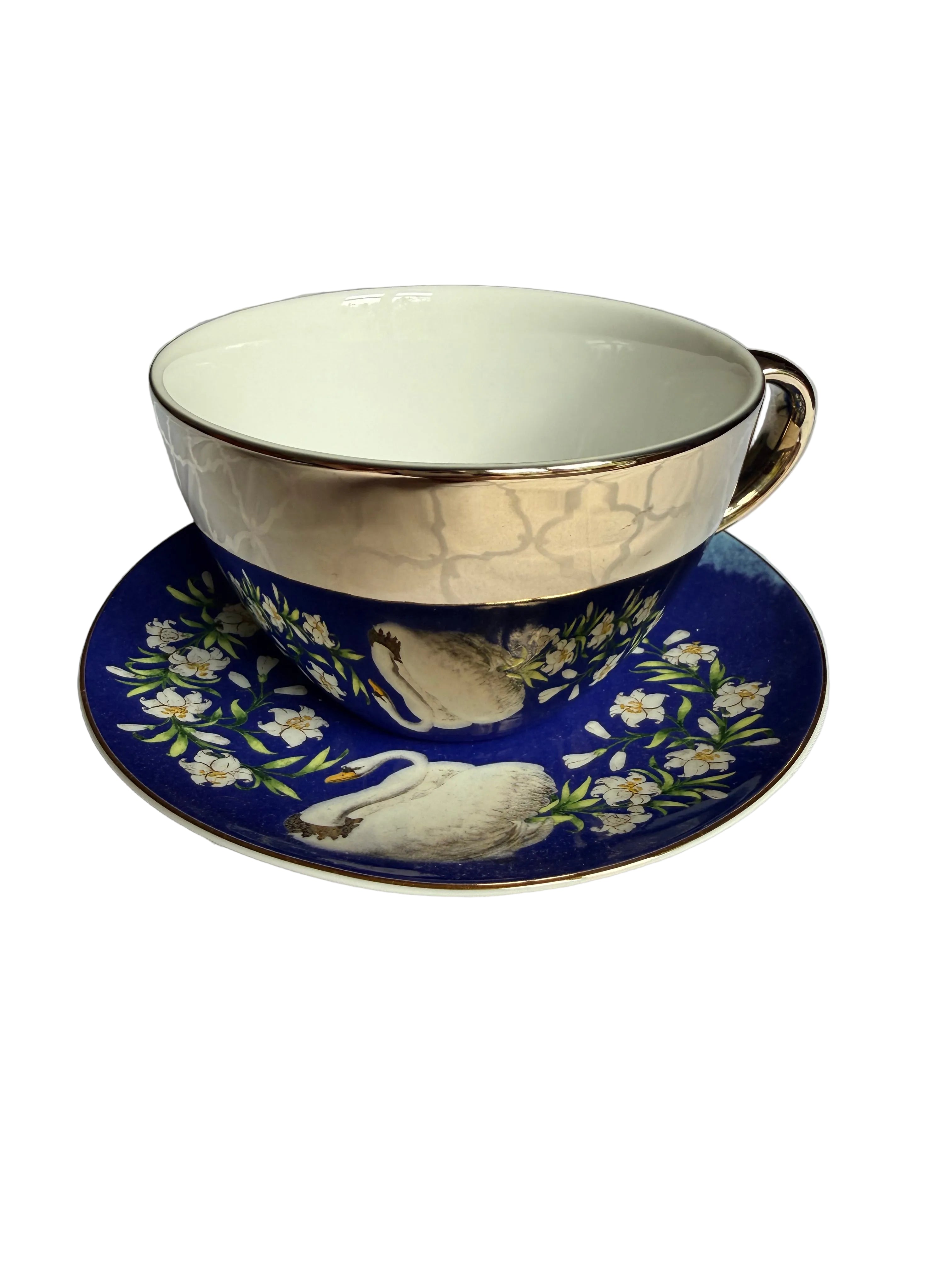 KulturGut Germany Neuschwanstein Castle Swan Porcelain Teacup & Saucer Set Bavarian
