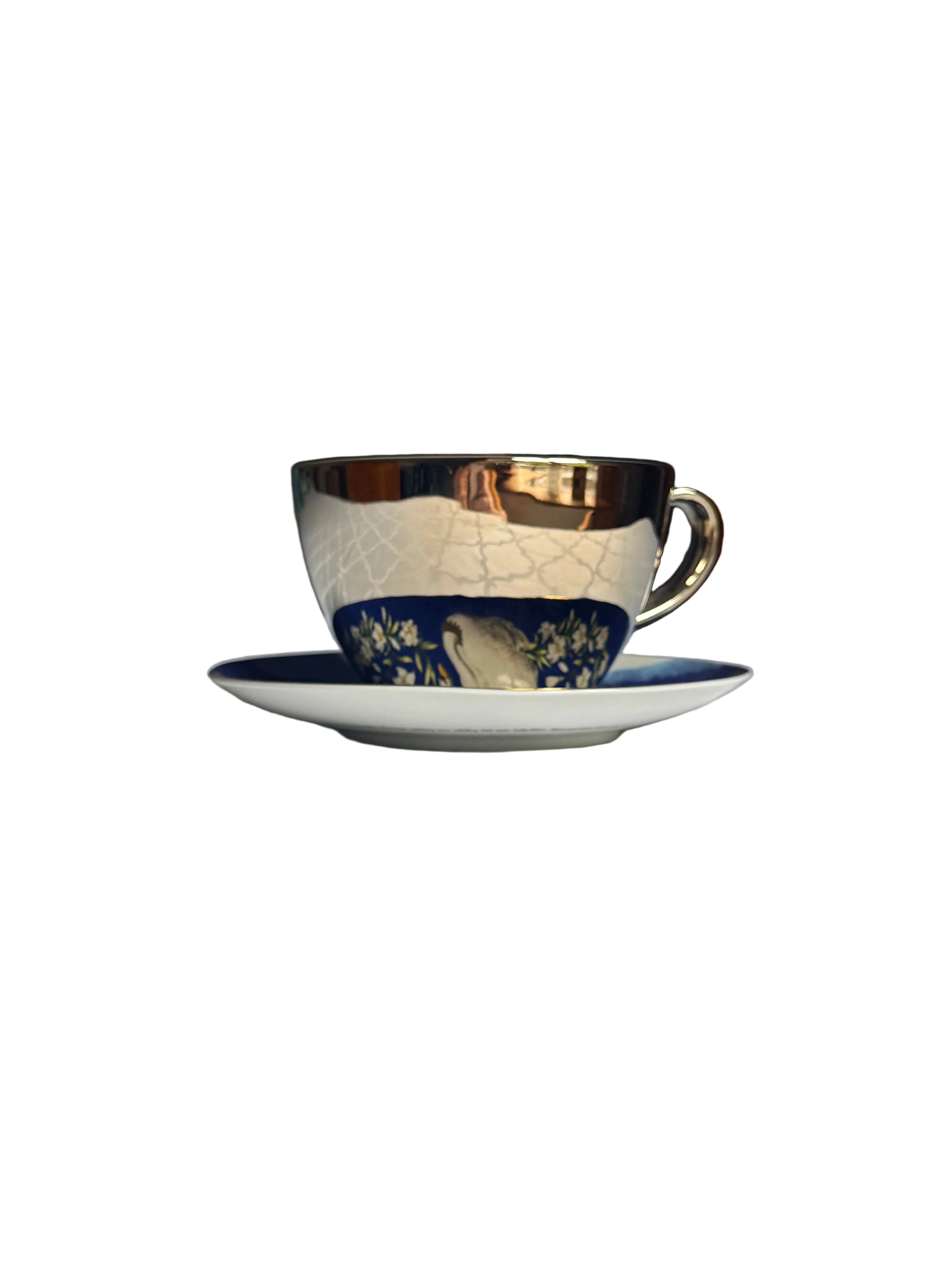 KulturGut Germany Neuschwanstein Castle Swan Porcelain Teacup & Saucer Set Bavarian