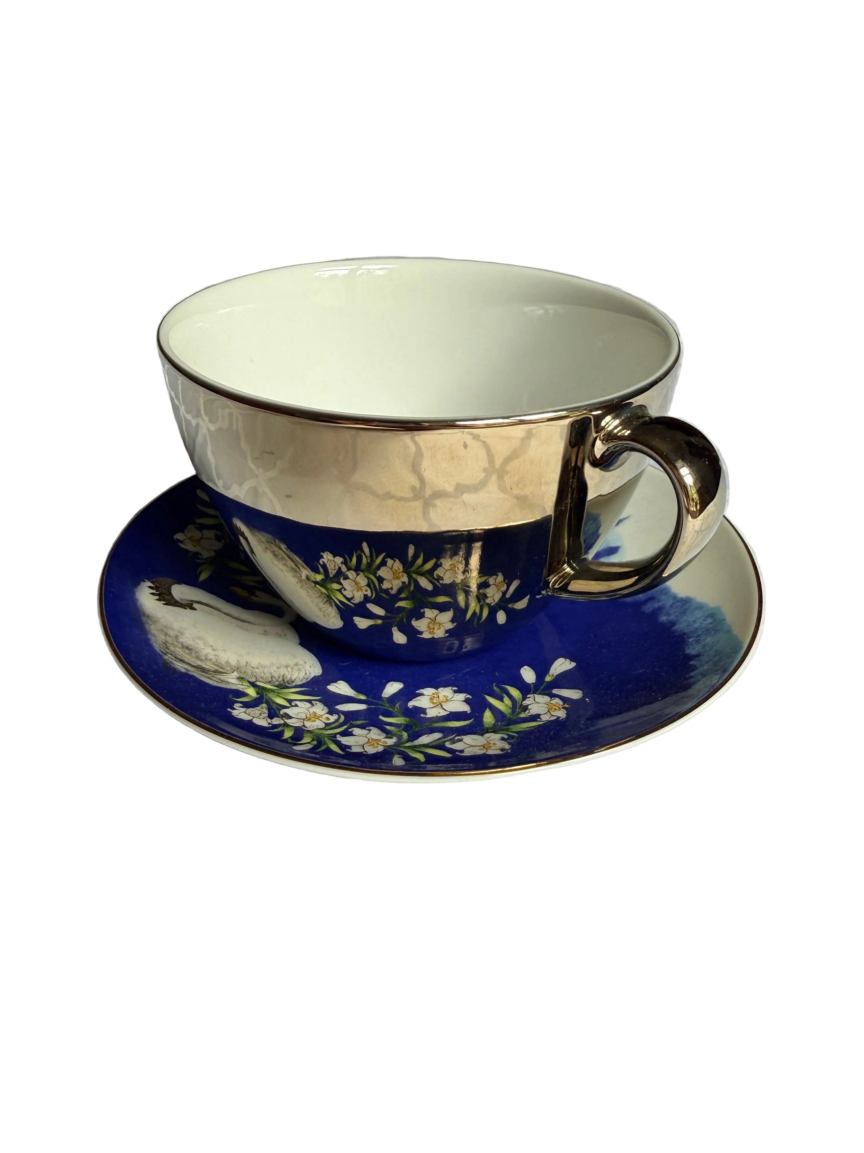 KulturGut Germany Neuschwanstein Castle Swan Porcelain Teacup & Saucer Set Bavarian